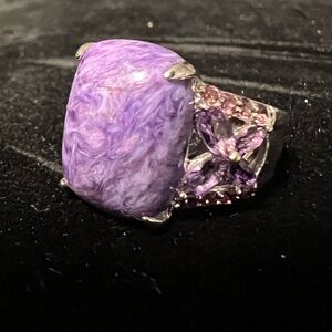 925 Silver Charoite and Amethyst Ring